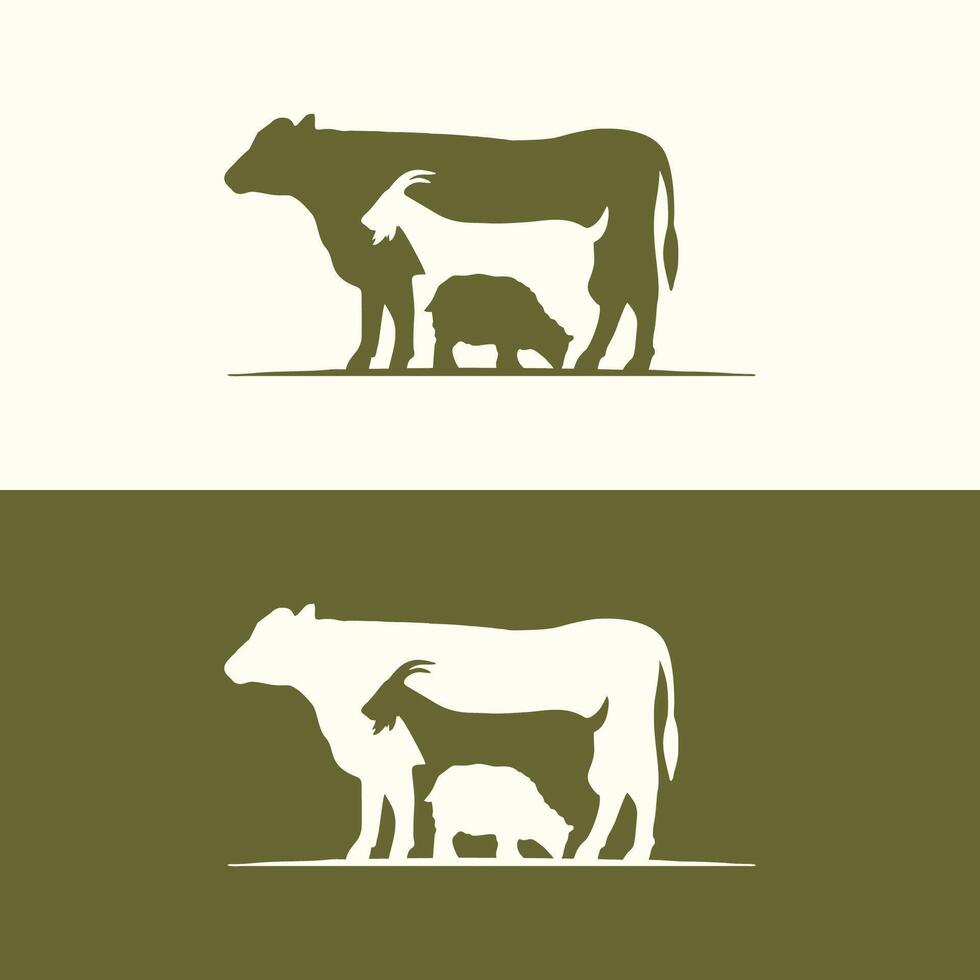 Cow sheep goat farm animal silhouette vector illustration. livestock logo