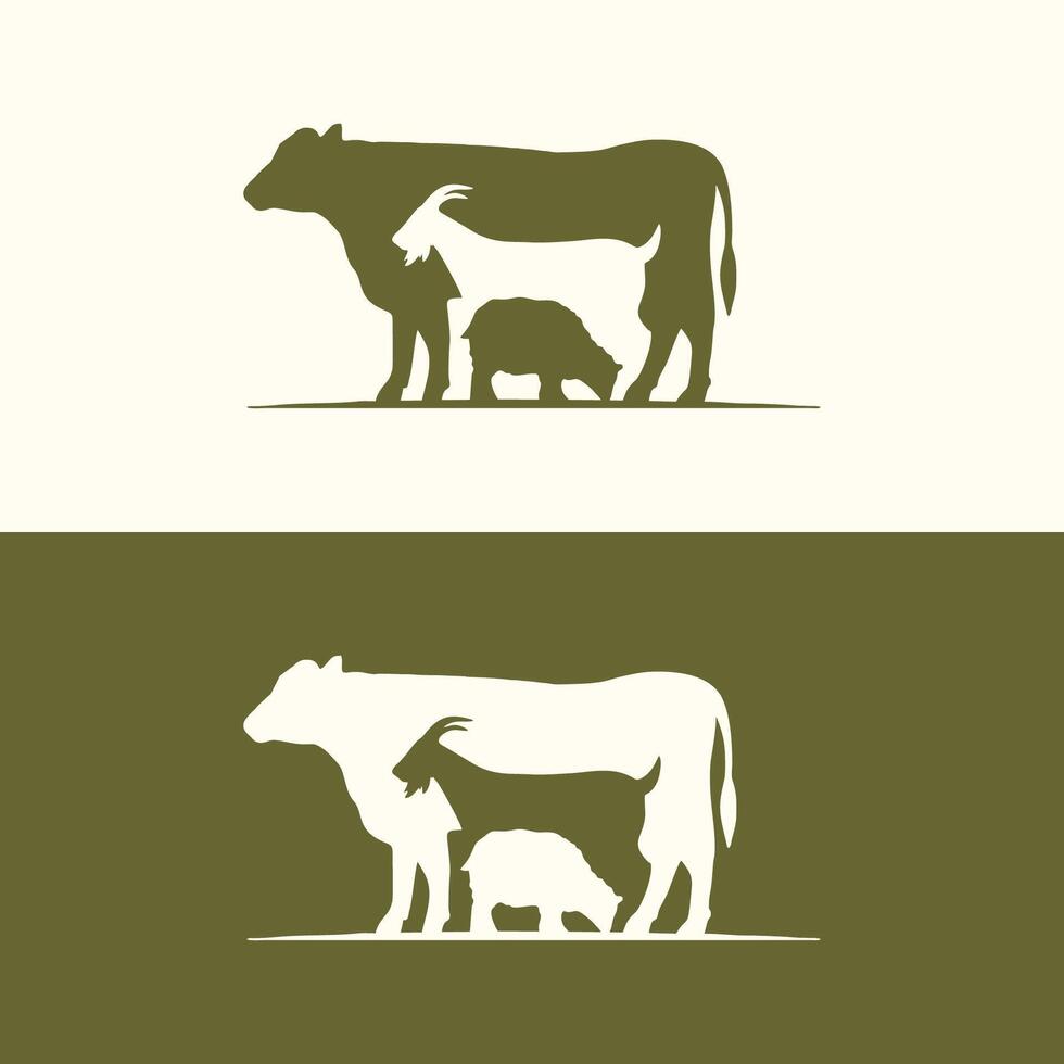 vaca oveja cabra granja animal silueta vector ilustración. ganado logo