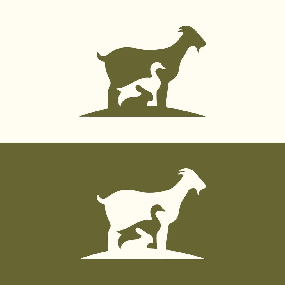 Vector silhouette illustration goat duck rabbit animal farm vector