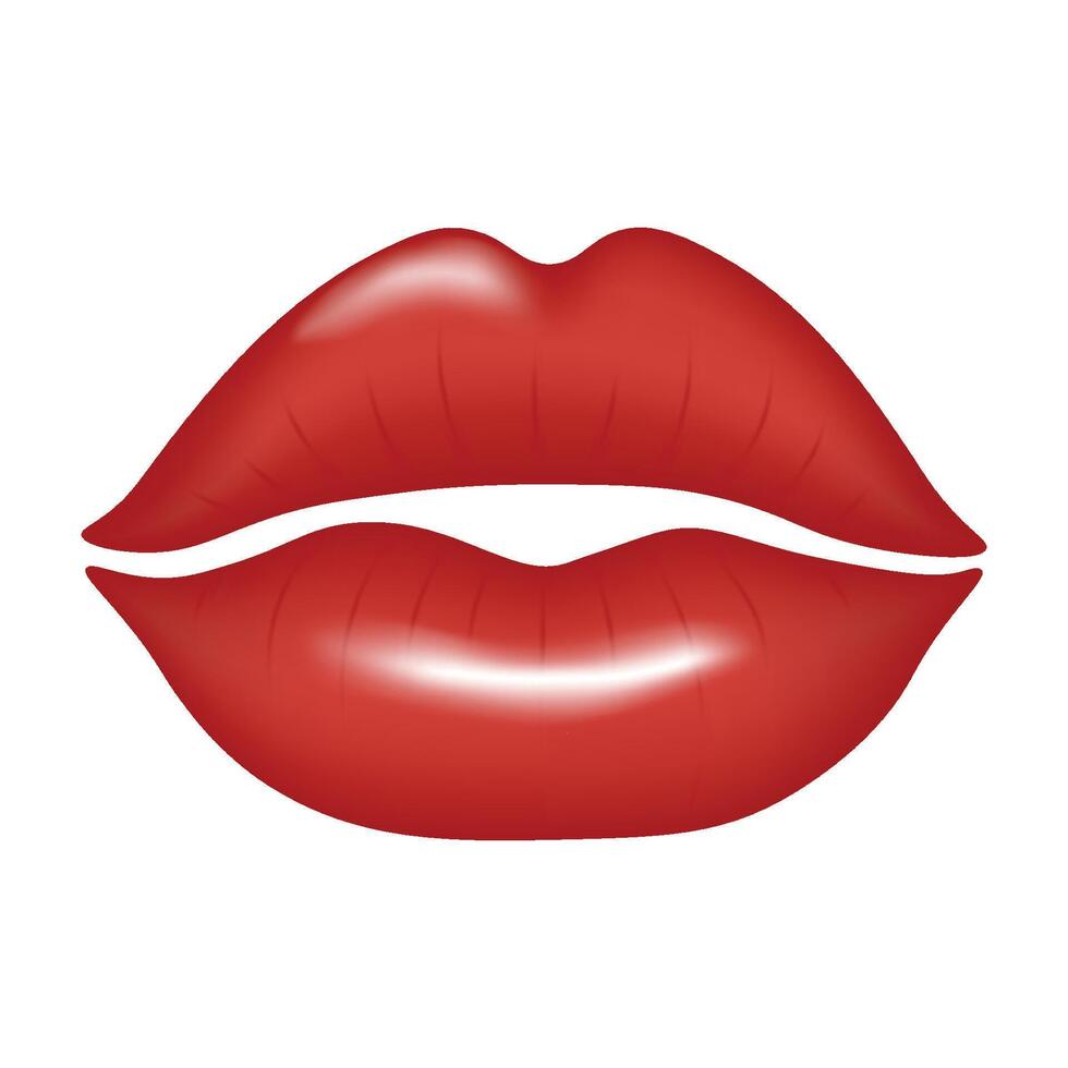 Beautiful 3d red glossy lips isolated on a transparent background. Happy Valentine's Day or Women's day. Vector illustration.