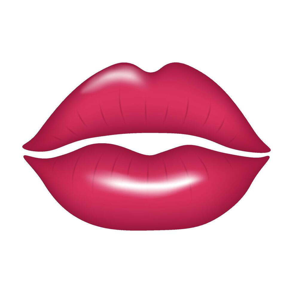 Beautiful 3d pink glossy lips isolated on a transparent background. Happy Valentine's Day or Women's day. Vector illustration.