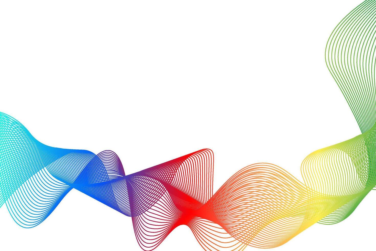 Abstract colorful wavy lines flowing on clean transparent background. Copy space. Vector illustration.