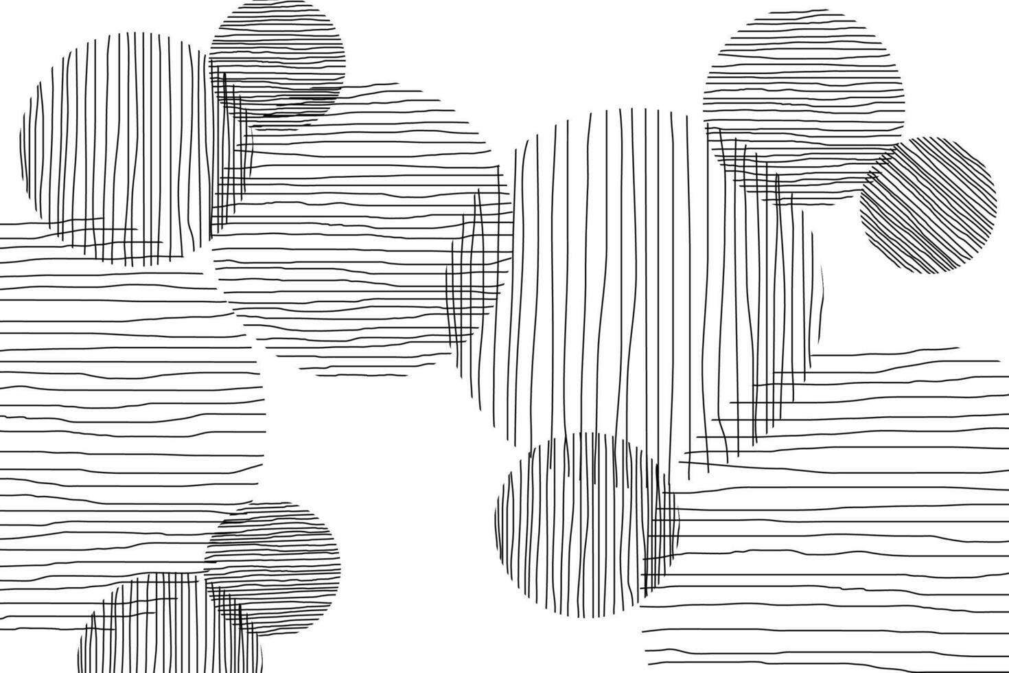 This image displays a monochromatic abstract design consisting of vertical and horizontal lines in overlapping circles. Vector illustration