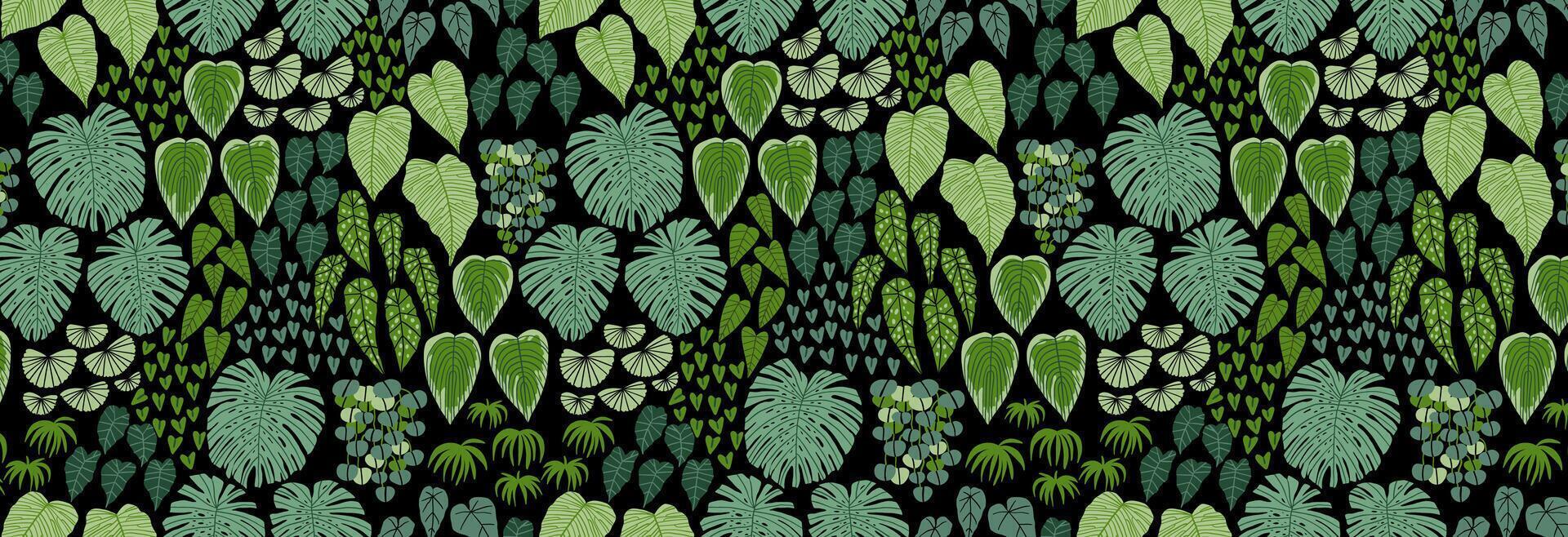 Seamless pattern with tropical leaves of different shapes. Vector illustration in flat style. Design for fabric etc.