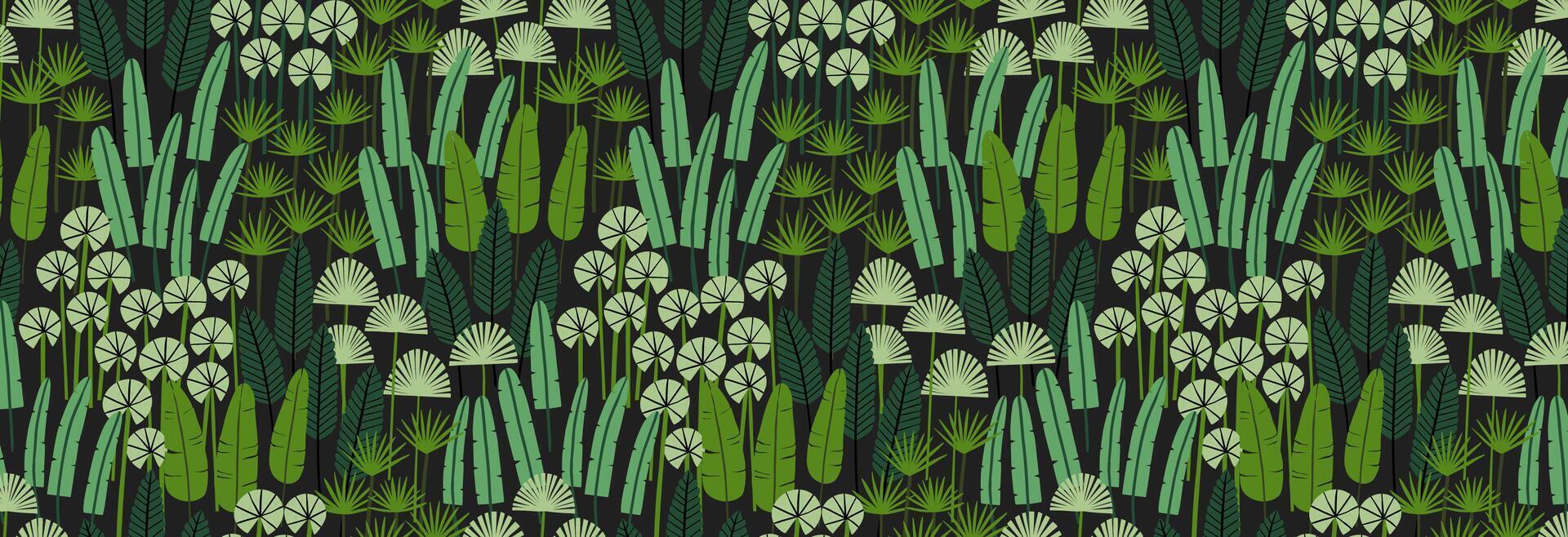 Seamless pattern with tropical leaves of different shapes. Vector illustration in flat style. Design for fabric etc.