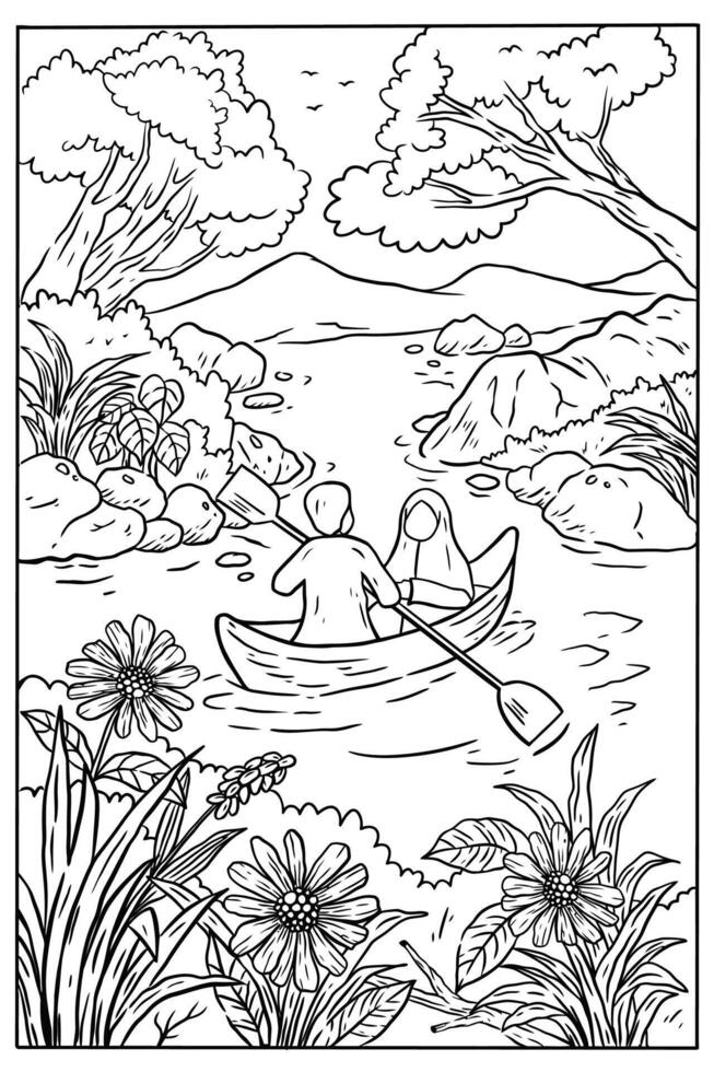 landscape coloring page vector for adult