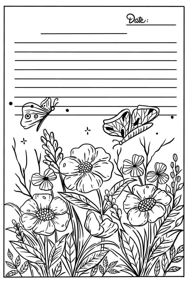 note with floral coloring page vector