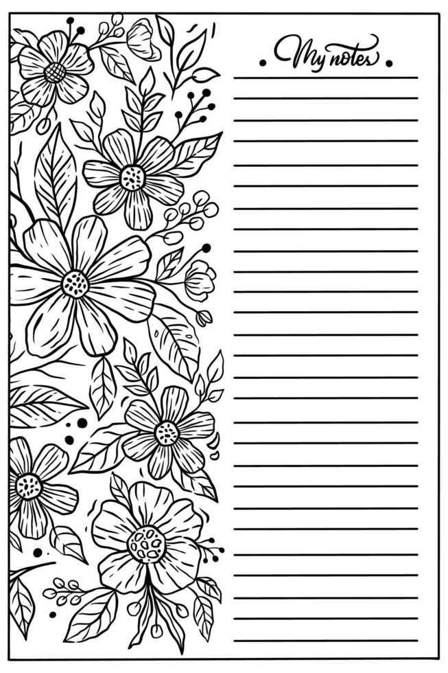 note with floral coloring page vector