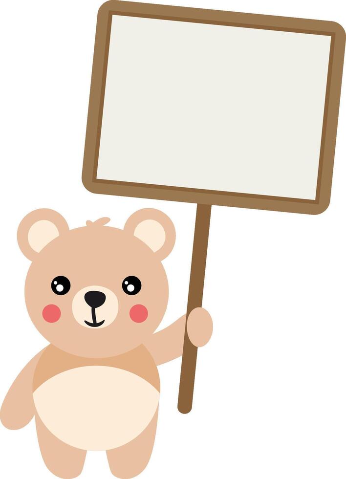 Cute teddy bear holding a blank signboard vector