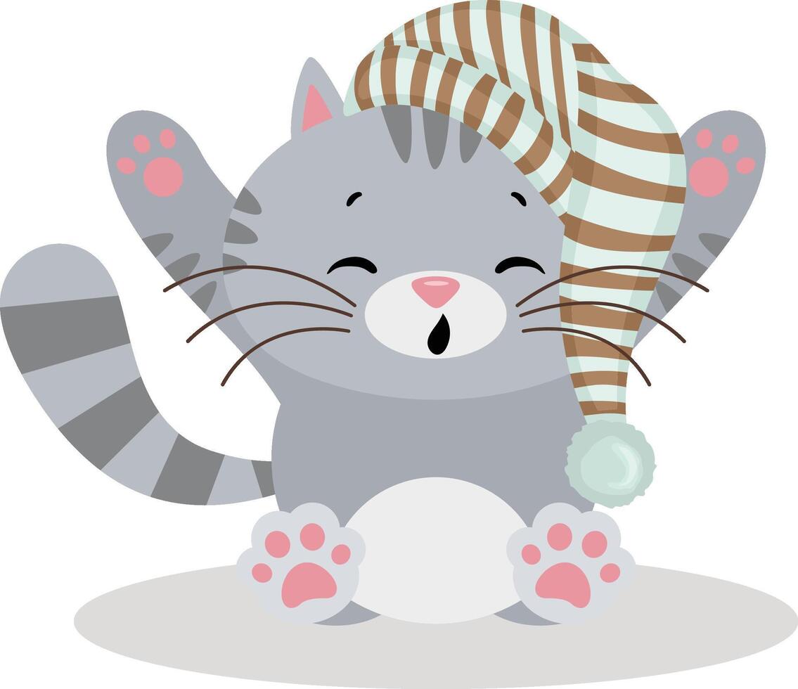 Funny cat wakes up and stretches vector