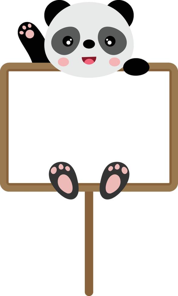 Cute panda waving hanging a blank signboard vector