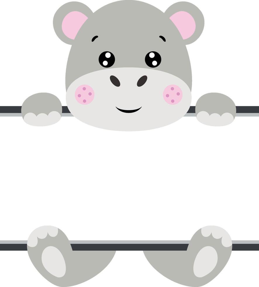 Cute hippo with blank signboard vector