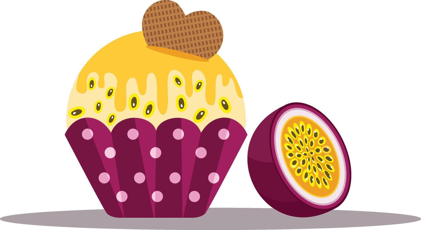 Delicious passion fruit cupcake with biscuit vector