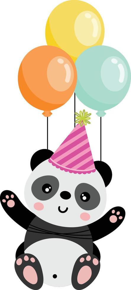 lindo panda volando con globos vector