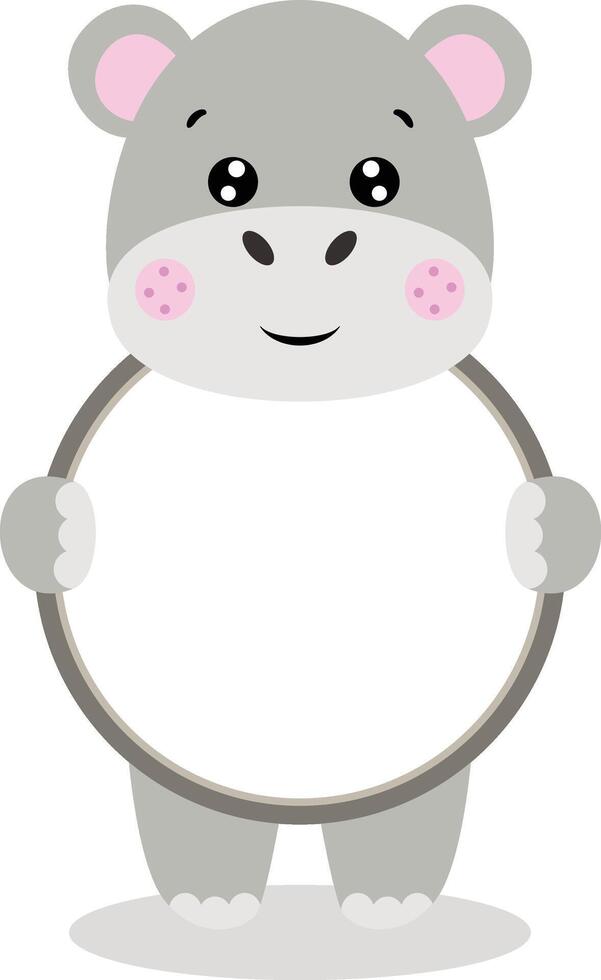 Funny cute hippo round frame vector