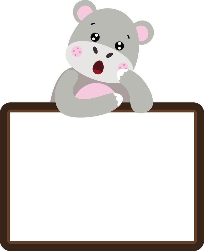Surprise cute hippo with blank frame vector