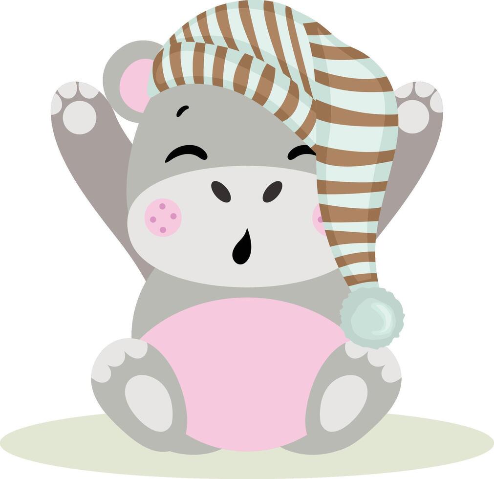 Funny hippo wakes up and stretches vector