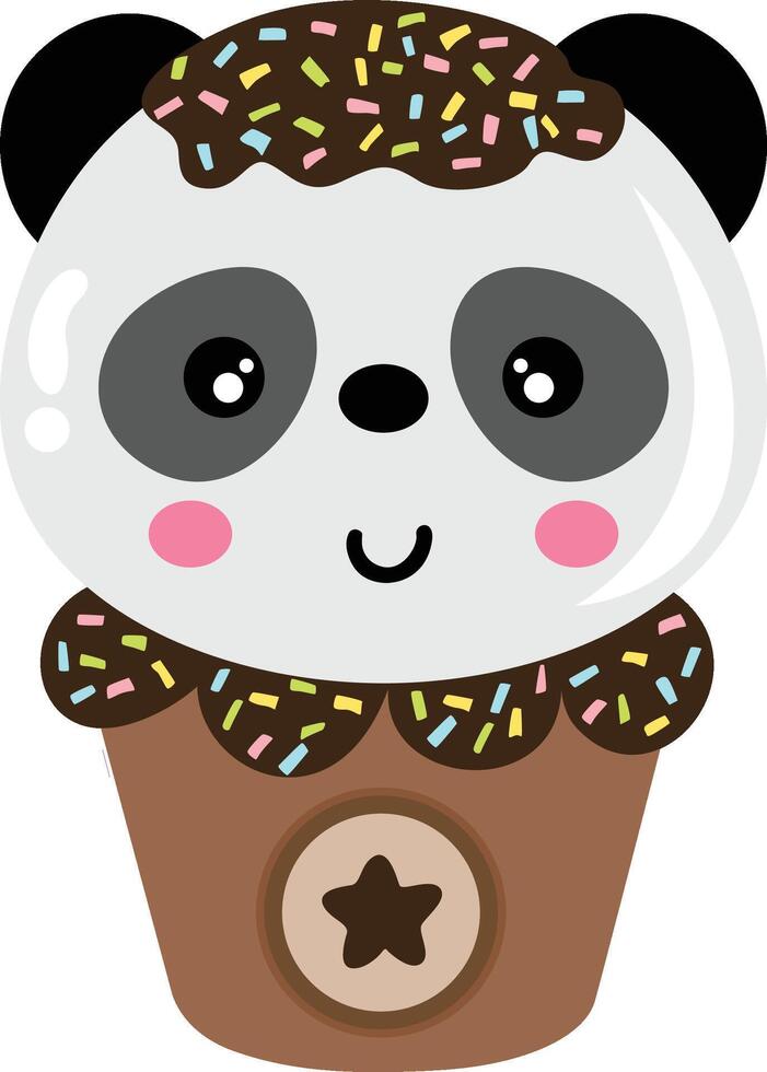 dulce panda chocolate hielo crema en papel redondo caja vector
