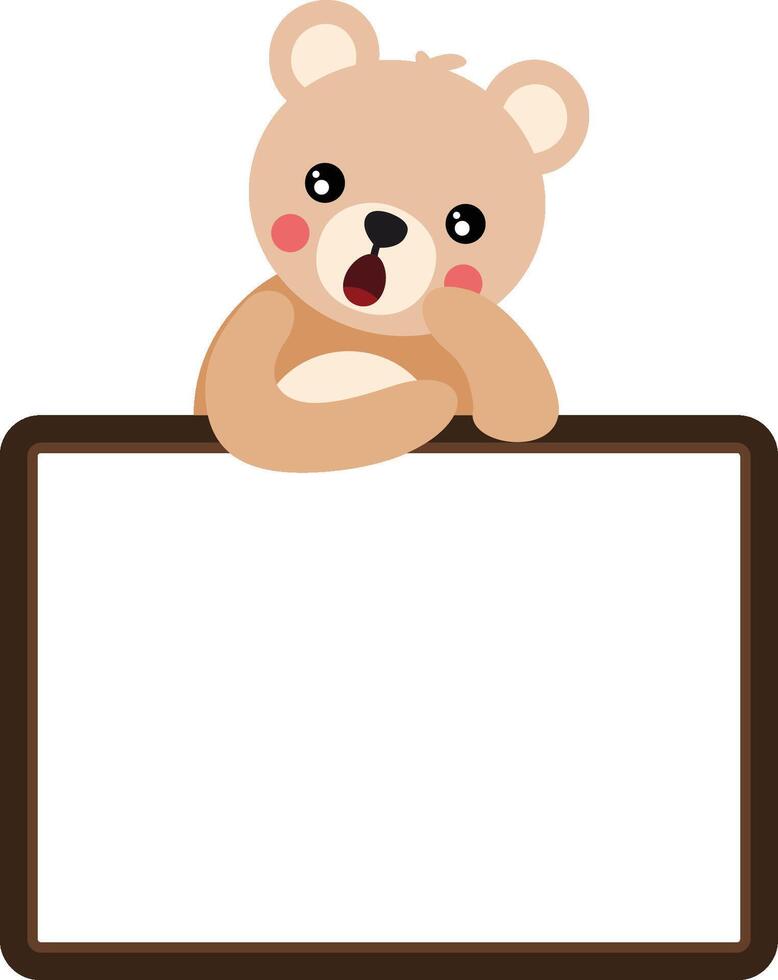 Surprise cute teddy bear with blank frame vector