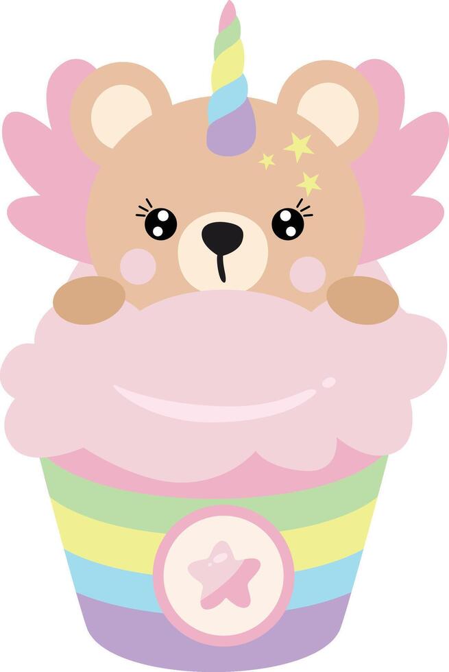 Funny unicorn teddy bear in ice cream vector