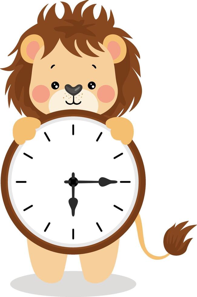 Cute lion with clock inside vector