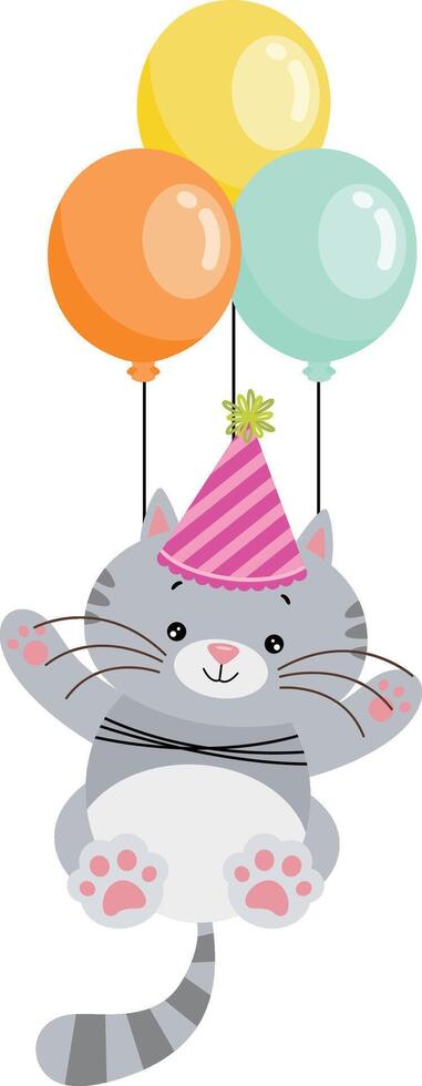 linda gato volador con globos vector