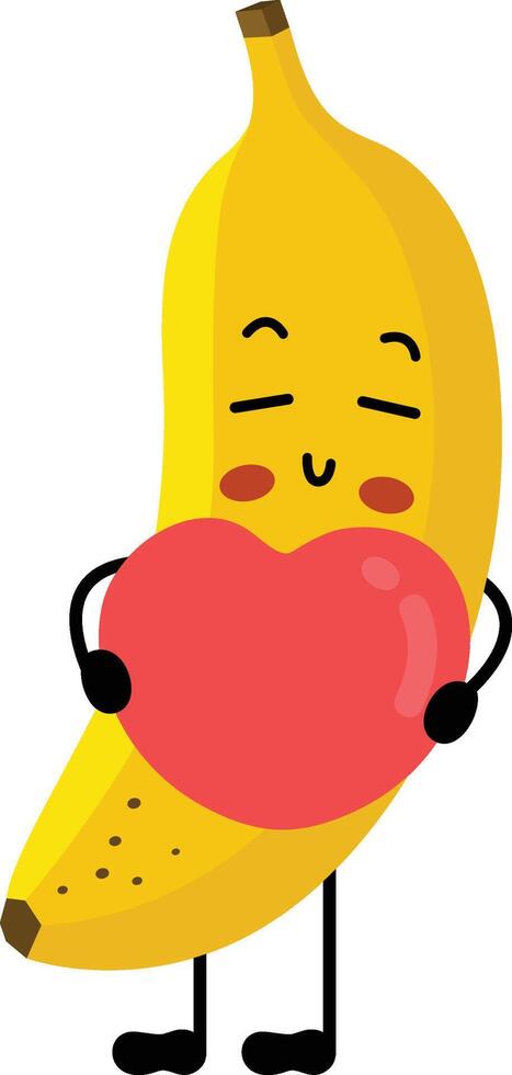 Funny banana mascot holding a heart vector