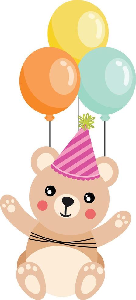 linda osito de peluche oso volador con globos vector