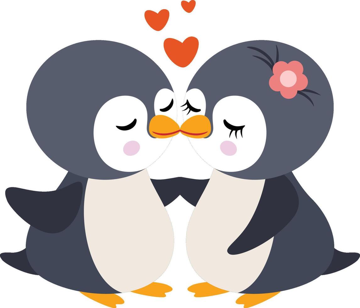 Loving and cute penguin couple kissing vector