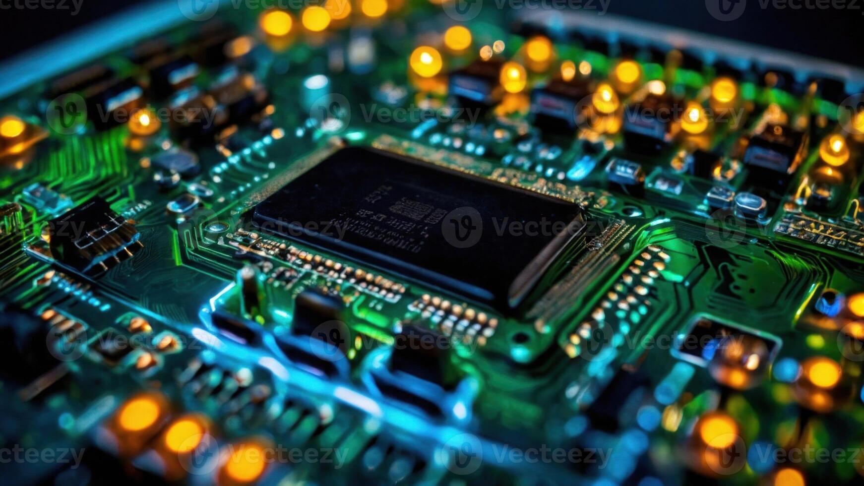 AI generated circuit board with light flashing photo