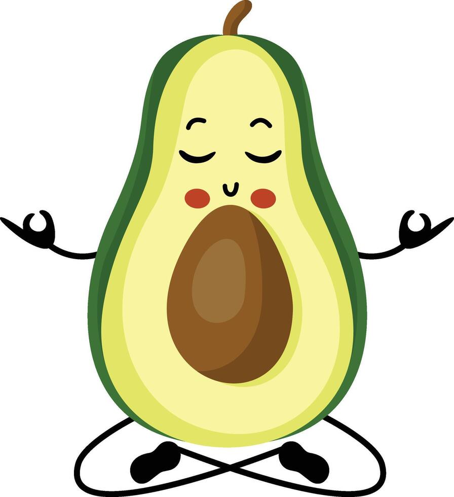 Cute avocado mascot doing yoga meditation vector