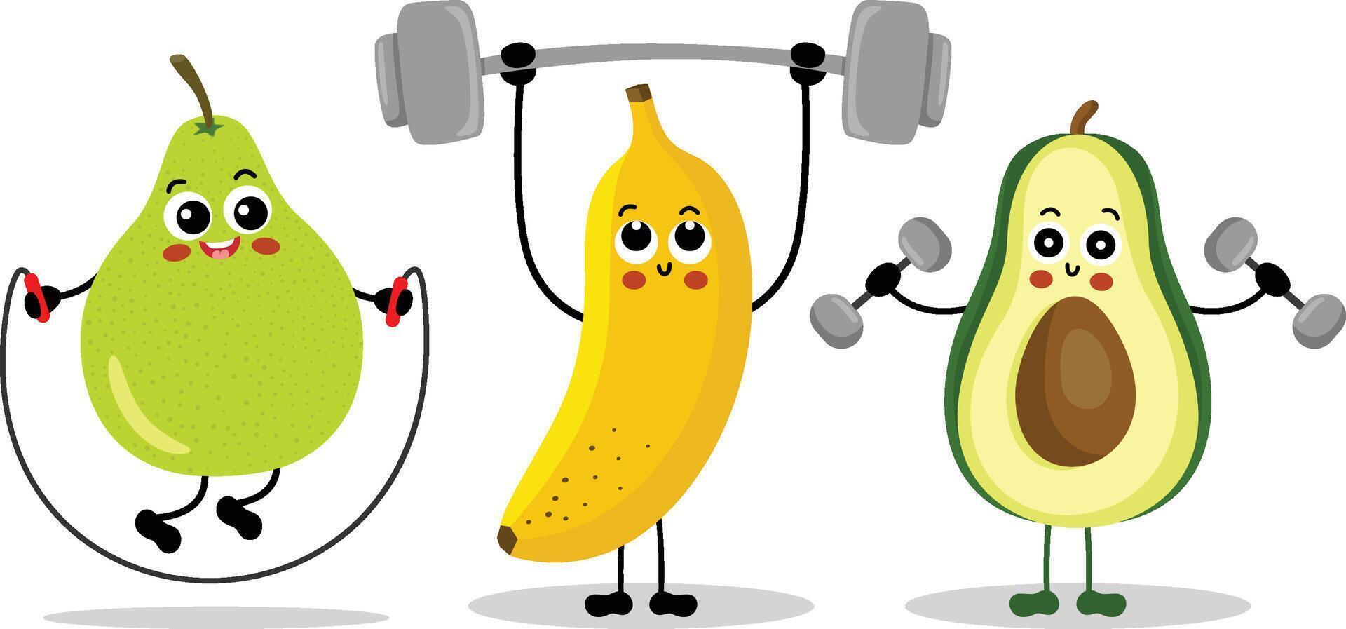 Set of funny fruit mascot make gym vector