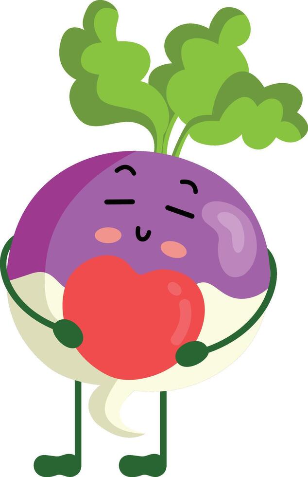 Funny turnip mascot holding a heart vector