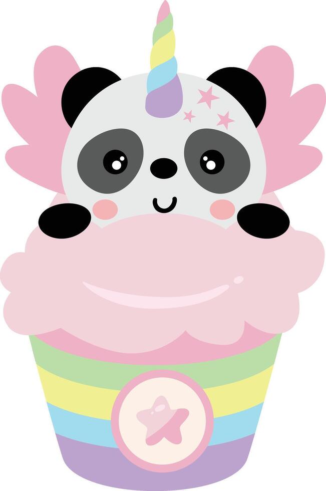 gracioso unicornio panda en hielo crema vector