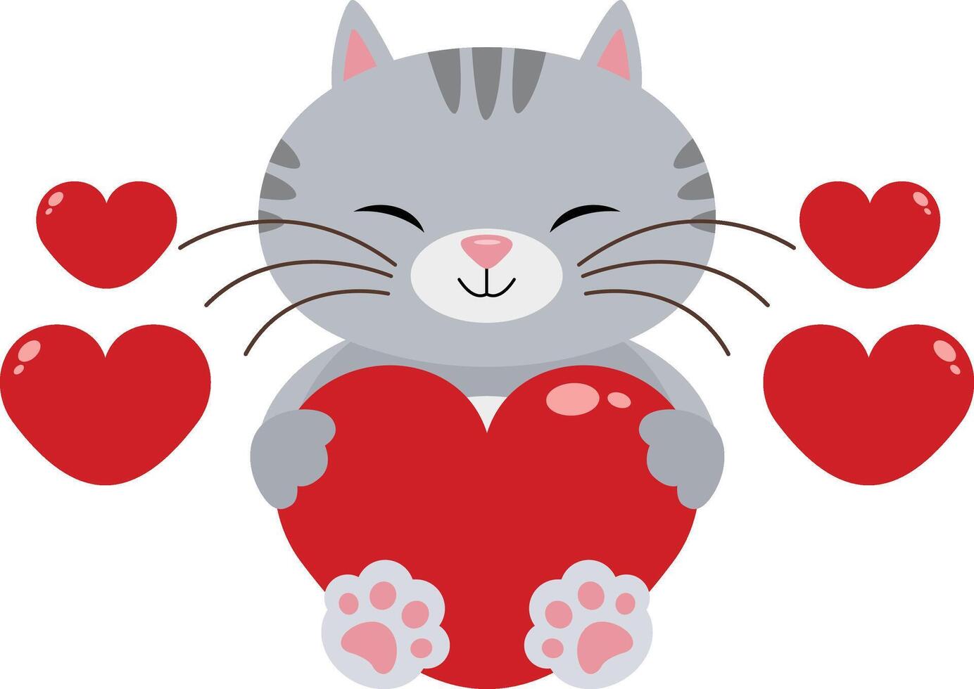 amoroso gato con rojo corazones vector