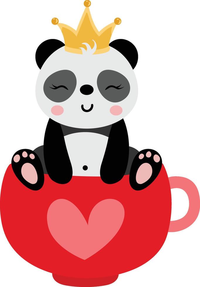 linda panda con corona en cabeza dentro amor taza vector