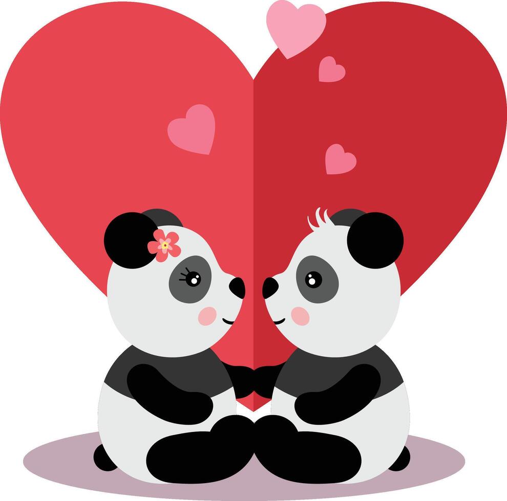 Cute panda couple in love vector