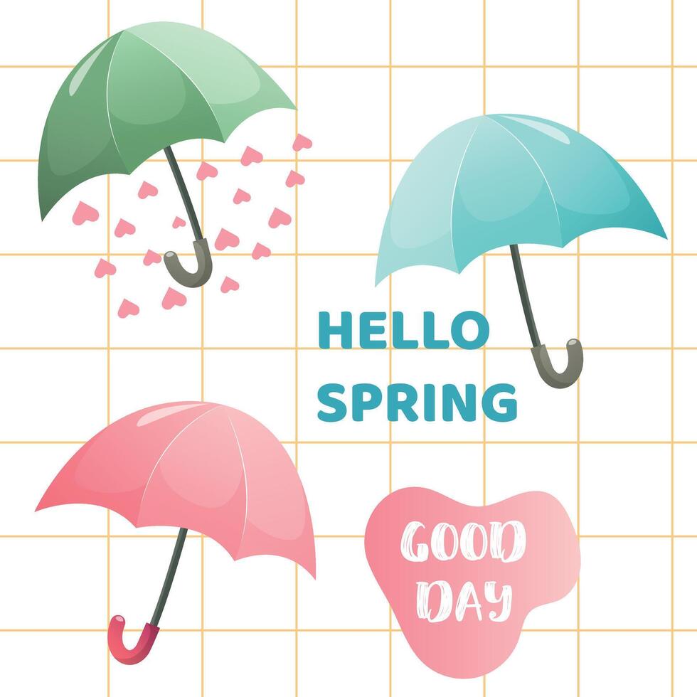 set of umbrellas for spring with the inscription vector