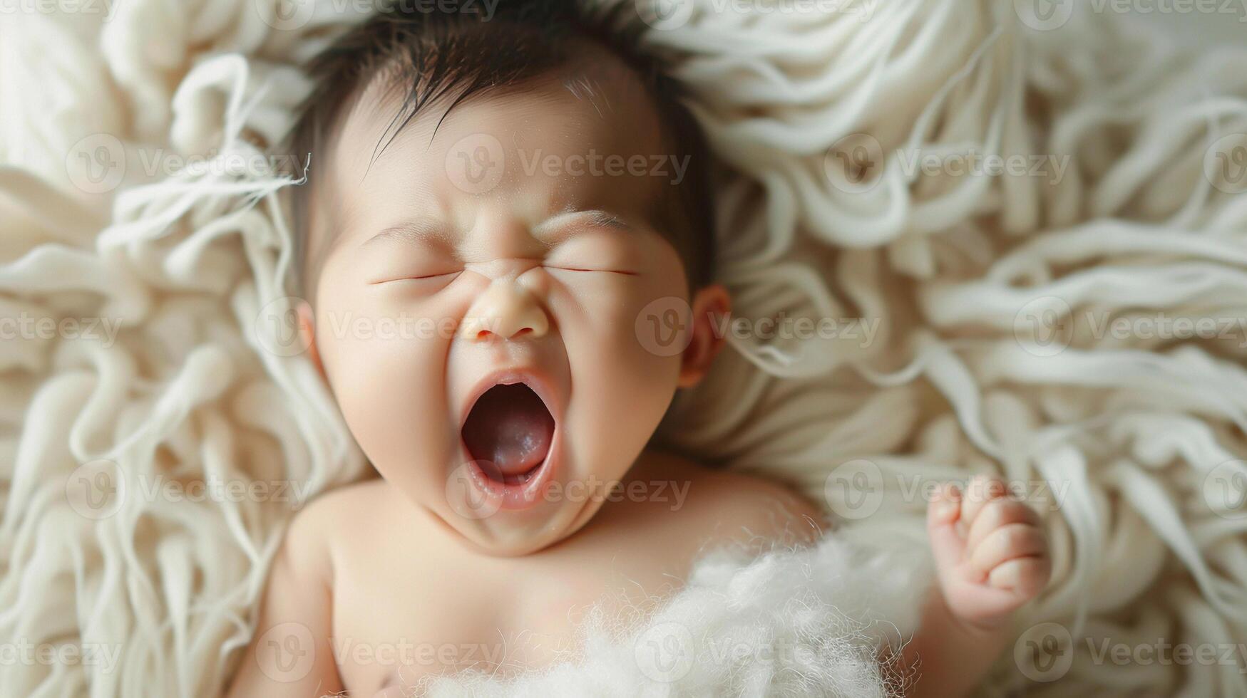 AI generated Candid moments of a newborn baby's expressions such as yawning stretching or gazing curiously at their surroundings, background image, generative AI photo