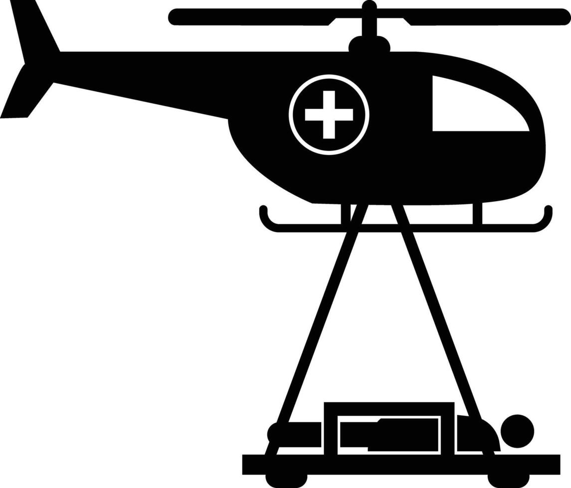 rescate helicóptero transportar un paciente icono. médico helicóptero signo. emergencia símbolo. plano estilo. vector