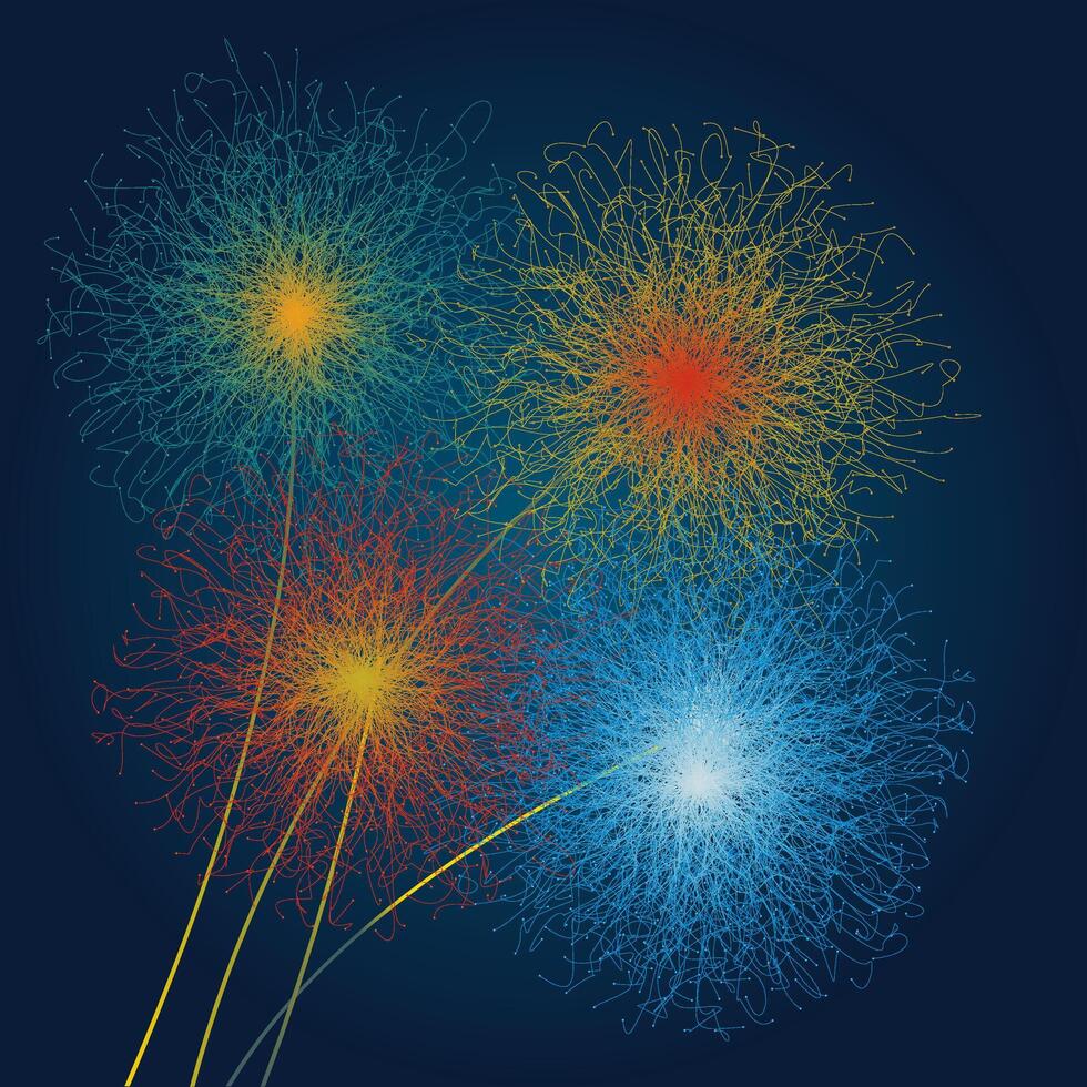 Abstract geometric illustration postcard background with connected lines and dots in a shape of flowers shining flowers dandelion. vector