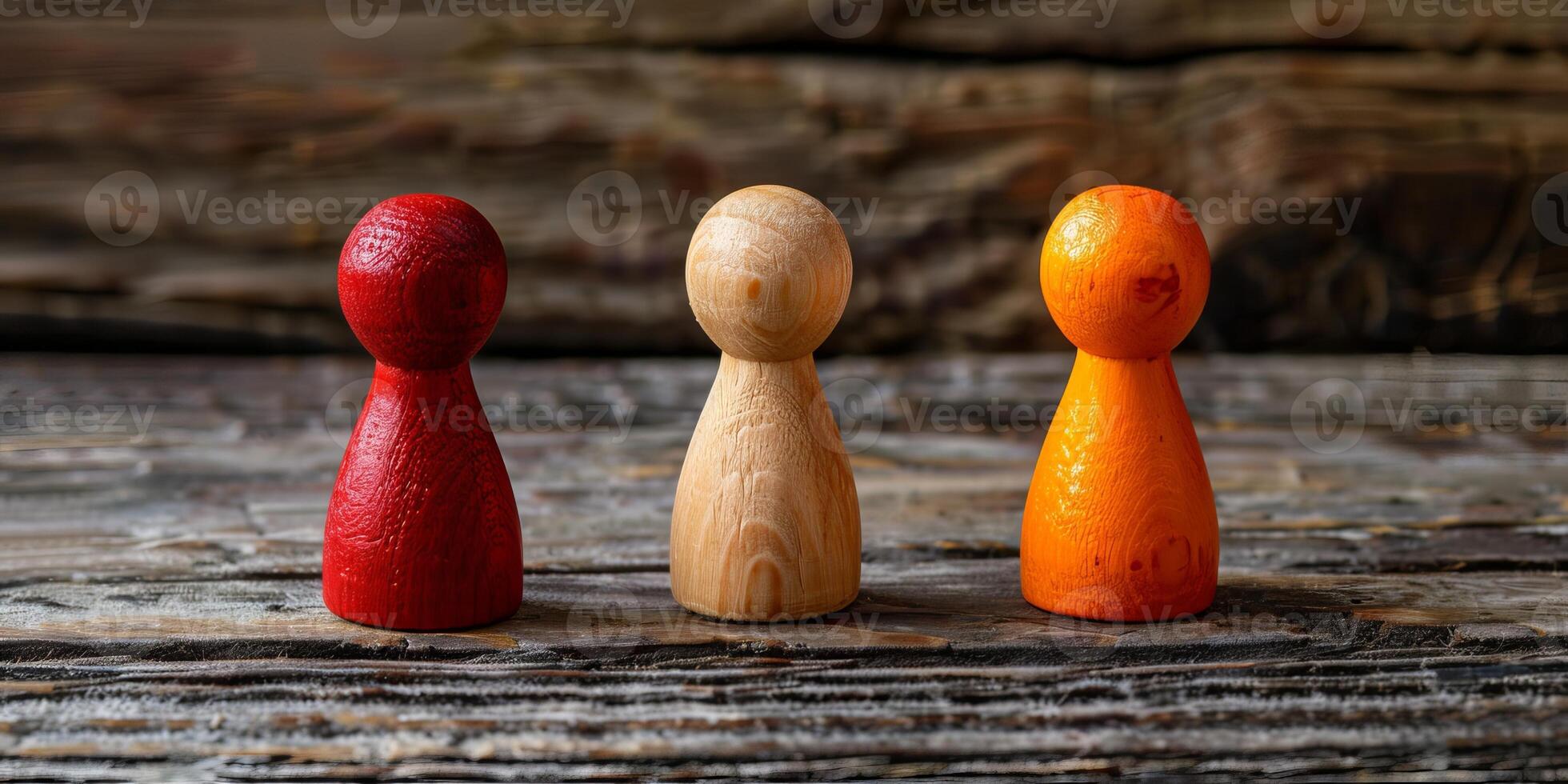 AI generated Wooden figures of people on a wooden background. Selective focus. photo