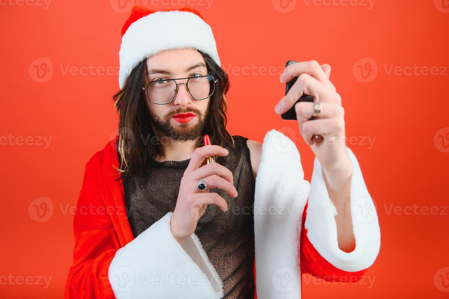 nuevo años gay fiesta. un gay hombre en un Papa Noel traje. igualdad. lgbt comunidad. foto