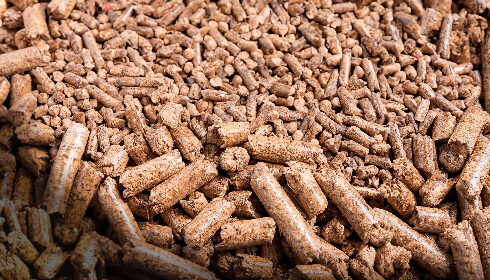 Pile of brown pellet fuel - industrial waste and co-products, food waste, agricultural resid photo