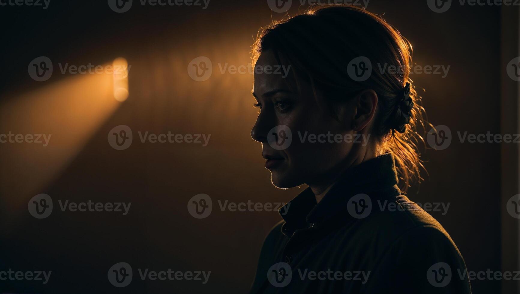 AI Generated A woman feel depression, stands in the shadows, her silhouette photo