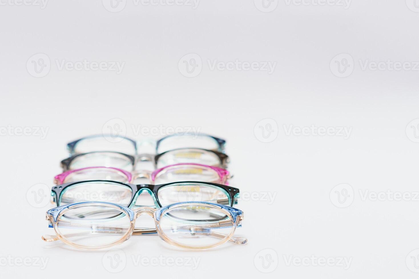 Child's plastic frame for glasses. Mock up for the design of optics store and shop, eye clinic. Glasses for reading and distance, correction of sight. Beautiful eyeglasses rim. photo