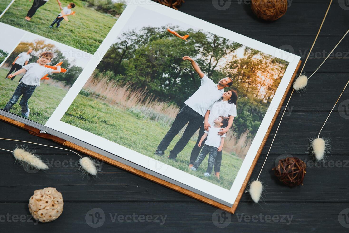 premium photo book, large size, natural wood cover, quality binding. Family photobook, recreation memories