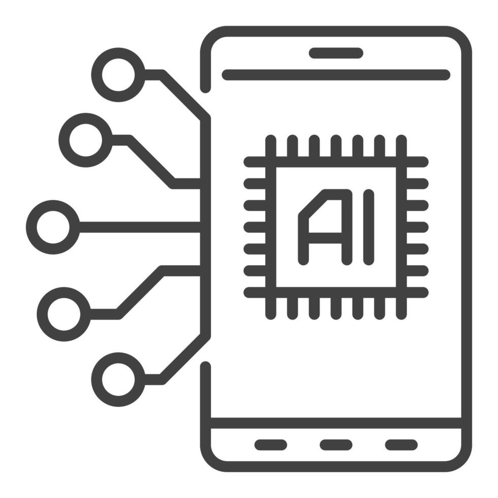 AI inside Smartphone vector Artificial Intelligence Phone thin line icon or design element