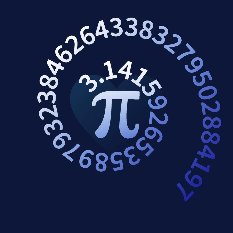 3,14 Spiral vector illustration. Pi Day Holiday blue background with Greek letter and numbers symbols