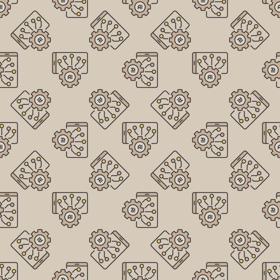 Smartphone AI Settings vector Gear with Phone colored seamless pattern